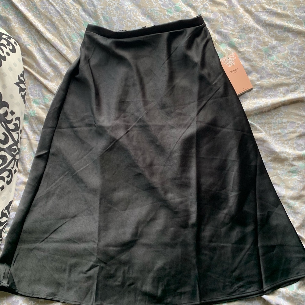 Satin Black Midi Skirt
